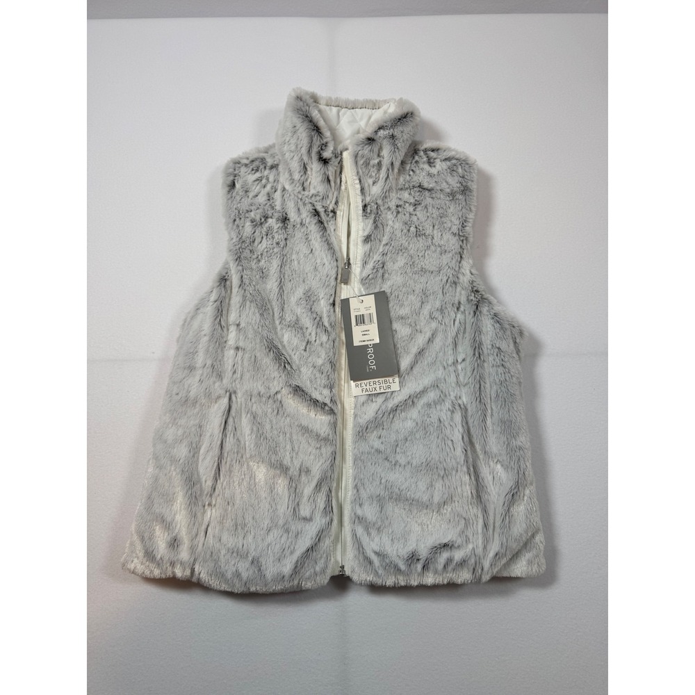 Weatherproof Reversible Faux Fur Vest Womens Small White Grey Quilted F1122CO